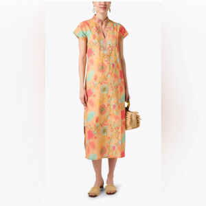 BELLA TU Lauren Multi Floral Beaded Cotton Kaftan dress